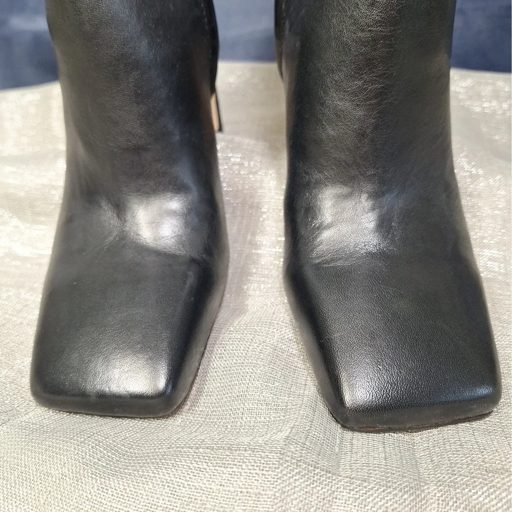 Sam Edelman 7 M Anika Black Leather High Heeled Ankle Boots Logo & Croc Emboss